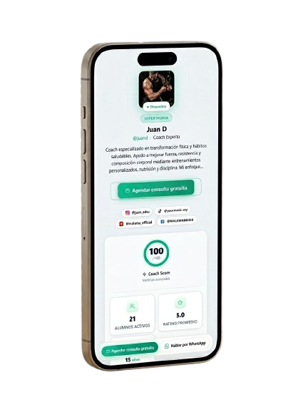 Perfil público de coach en Avofy — página profesional con SEO, reseñas y agendamiento